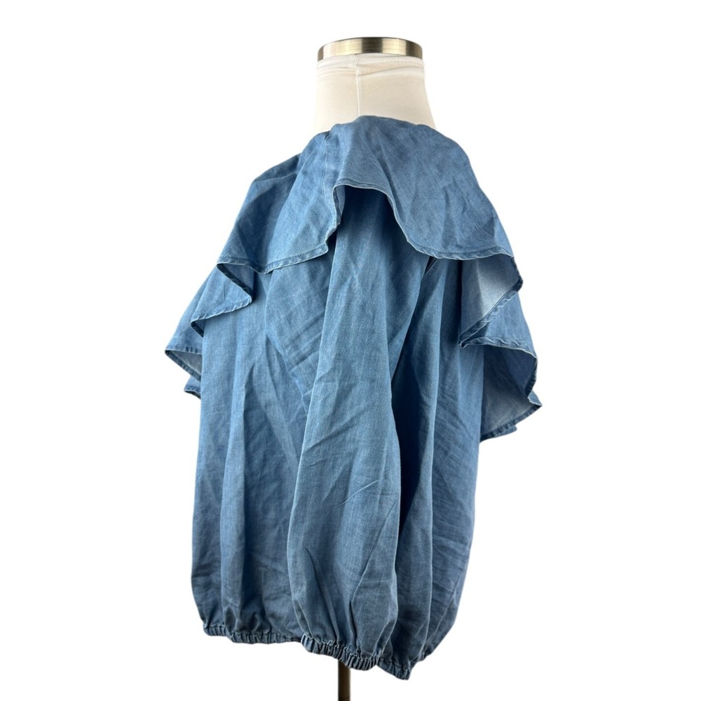 MICHAEL Michael Kors Off The Shoulder Blue Chambray Ruffle Top Plus Size 2X - Picture 7 of 12